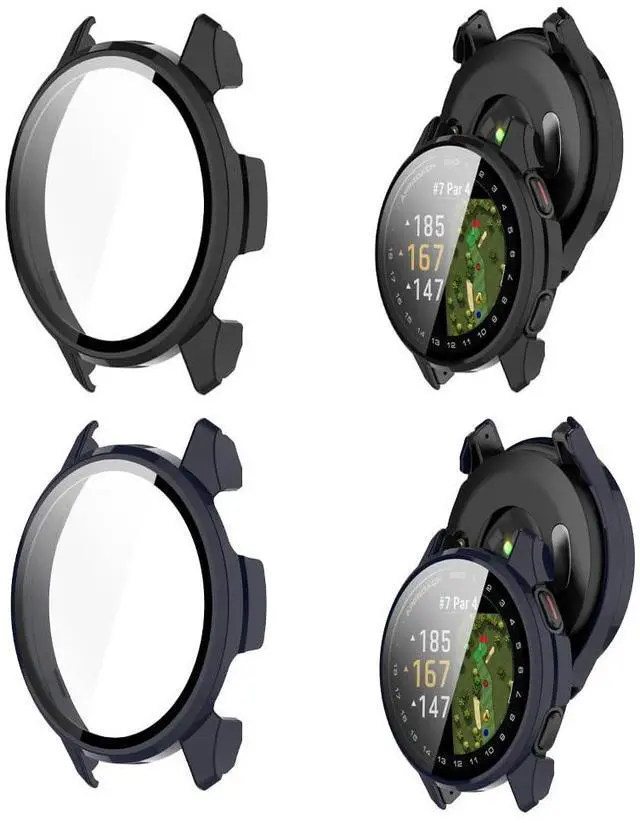 Main image of 2 Pack Screen Protector protective Case for Garmin Approach S50 Watch Shell | Hard PC ShellBuilt-in Tempered Glass Film Full Coverage,black+blue