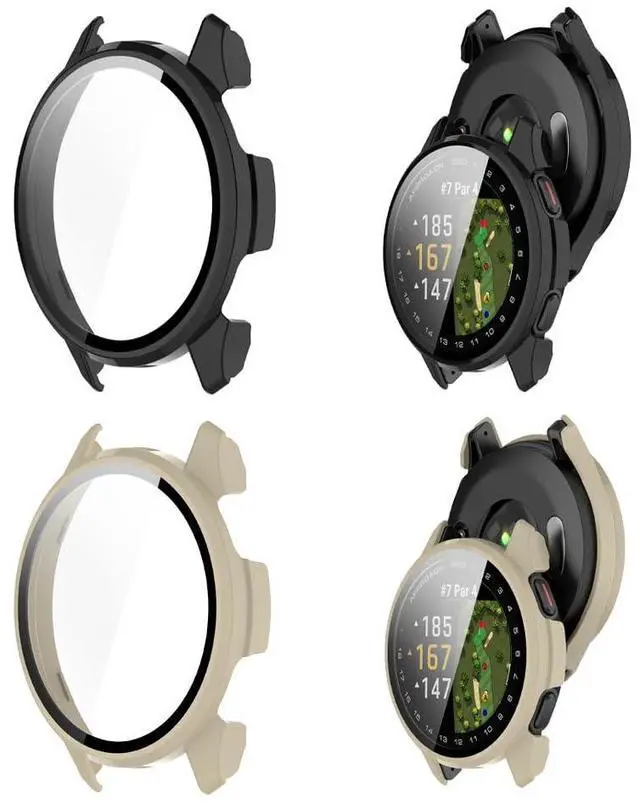 Main image of 2 Pack Screen Protector protective Case for Garmin Approach S50 Watch Shell | Hard PC ShellBuilt-in Tempered Glass Film Full Coverage black+Milk-White