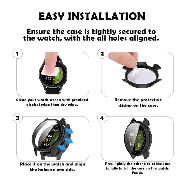 Alt view image 3 of 5 - 2 Pack Screen Protector protective Case for Garmin Approach S50 Watch Shell | Hard PC ShellBuilt-in Tempered Glass Film Full Coverage,black+blue