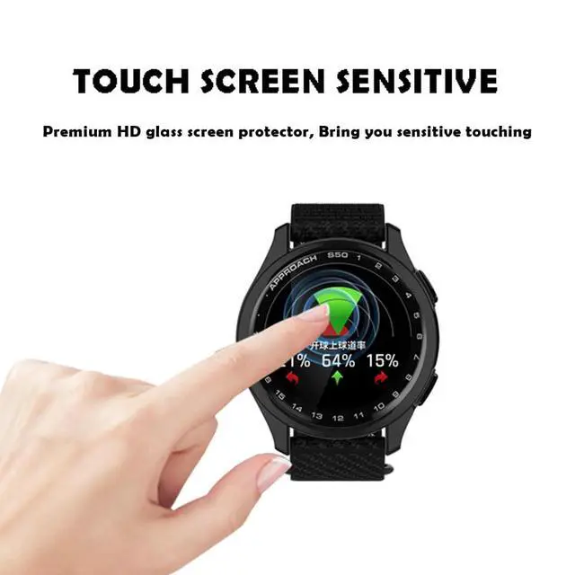 Alt view image 2 of 5 - 2 Pack Screen Protector protective Case for Garmin Approach S50 Watch Shell | Hard PC ShellBuilt-in Tempered Glass Film Full Coverage,black+blue