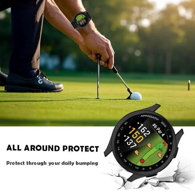 Alt view image 4 of 5 - 2 Pack Screen Protector protective Case for Garmin Approach S50 Watch Shell | Hard PC ShellBuilt-in Tempered Glass Film Full Coverage,black+blue