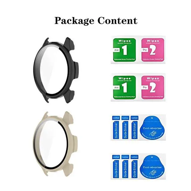 Alt view image 6 of 6 - 2 Pack Screen Protector protective Case for Garmin Approach S50 Watch Shell | Hard PC ShellBuilt-in Tempered Glass Film Full Coverage black+Milk-White