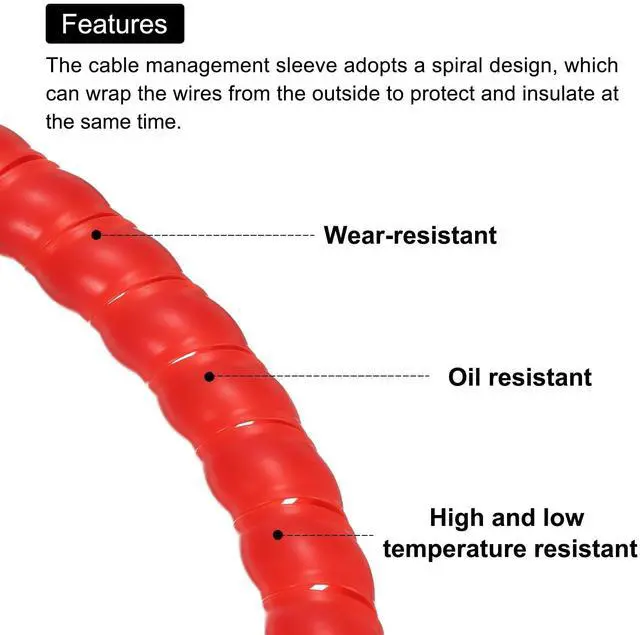 Alt view image 4 of 5 - Spiral Cable Wrap 9.8ft/3.0M 20mm Cable Management Sleeve PP Insulation Cord Organizer for Computer Wire Power Cable Gas Pipe Red with Tape