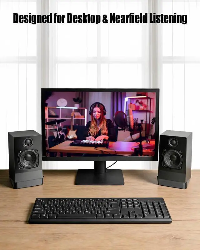 Alt view image 4 of 6 - Desktop Speaker Stands Wedge, 16° Tilted Wedge Speaker Riser | 1 Pair Desktop Speaker Stands with Anti-Vibration Foam for Small Bookshelf and Studio Monitor Speakers, Space-Saving