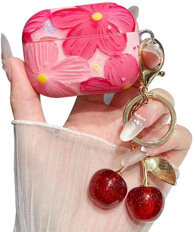 Main image of for AirPod Pro 2 Case Cover Girly Cute Silicone Women Protective Cases with Sparkle Glitter Cherry Keychain Bag Purse Charm, Shockproof Cases for AirPods Pro 2nd/1st Case Pink
