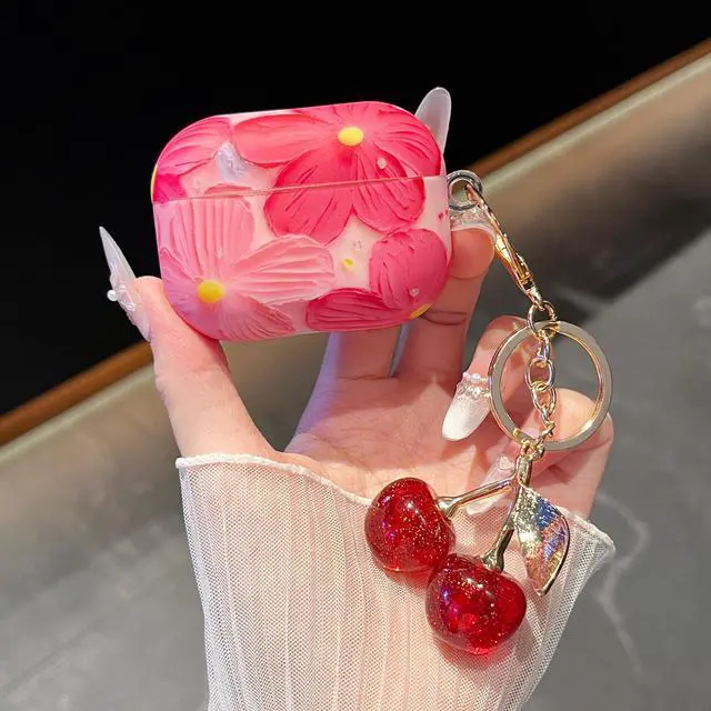 Alt view image 7 of 7 - for AirPod Pro 2 Case Cover Girly Cute Silicone Women Protective Cases with Sparkle Glitter Cherry Keychain Bag Purse Charm, Shockproof Cases for AirPods Pro 2nd/1st Case Pink