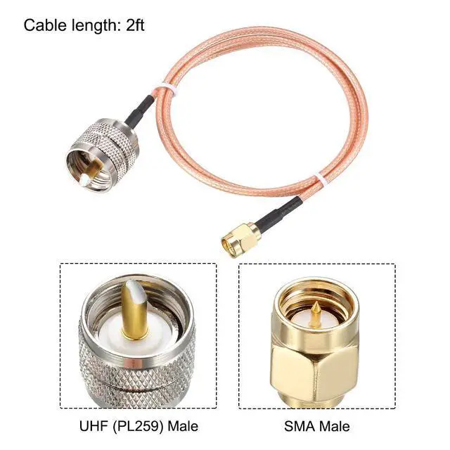 Alt view image 2 of 5 - SMA Male to UHF PL-259 Male RG316 RF Coaxial Coax Cable 2 Ft
