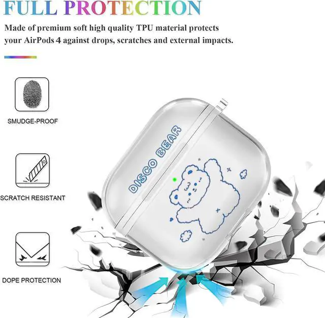 Alt view image 2 of 6 - for Cute AirPods 4 Case 2024 with Keychain Carabiner, Clear AirPods 4 Case Cartoon Anime Pattern Soft Cover with an Ornaments for Boys Girls Women Men (Disco Bear)