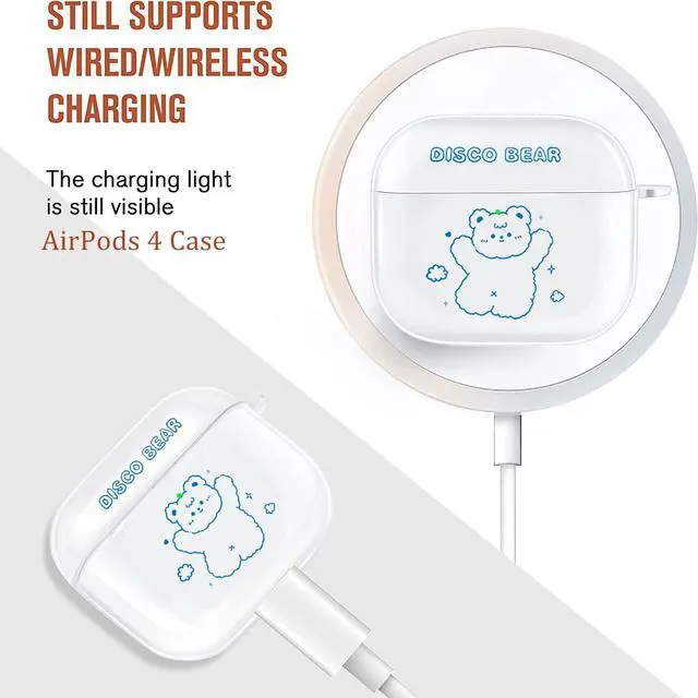 Alt view image 3 of 6 - for Cute AirPods 4 Case 2024 with Keychain Carabiner, Clear AirPods 4 Case Cartoon Anime Pattern Soft Cover with an Ornaments for Boys Girls Women Men (Disco Bear)