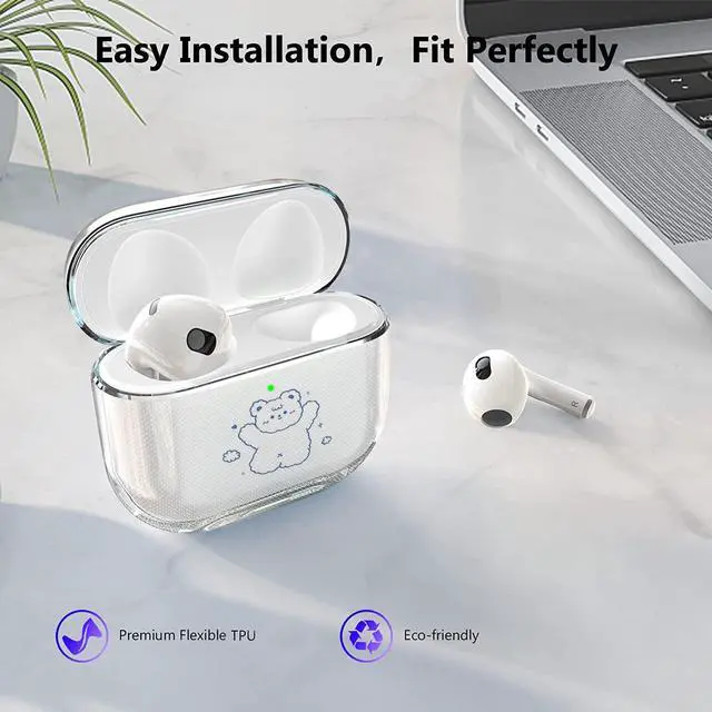 Alt view image 6 of 6 - for Cute AirPods 4 Case 2024 with Keychain Carabiner, Clear AirPods 4 Case Cartoon Anime Pattern Soft Cover with an Ornaments for Boys Girls Women Men (Disco Bear)