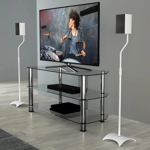 Alt view image 6 of 7 - Speaker Floor Stands, Set of 2, Holds up to 11 lbs, White | 31.7542.2 inch adjustable height, steel construction, stable weighted base, ideal for living room, bedroom, office, EAK80W-A