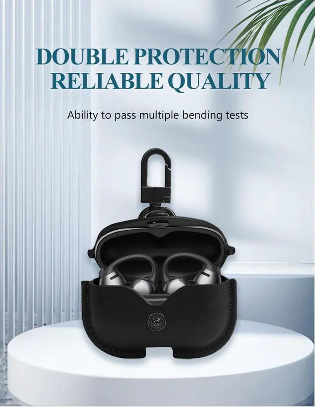 Alt view image 2 of 7 - Case Cover for SHOKZ OpenDots ONE E310 Ear Clip Bluetooth Headset, Business Style Soft PU Protective Case with Keychain and Cleaning Kit for Men and Women Shockproof Skin,Black