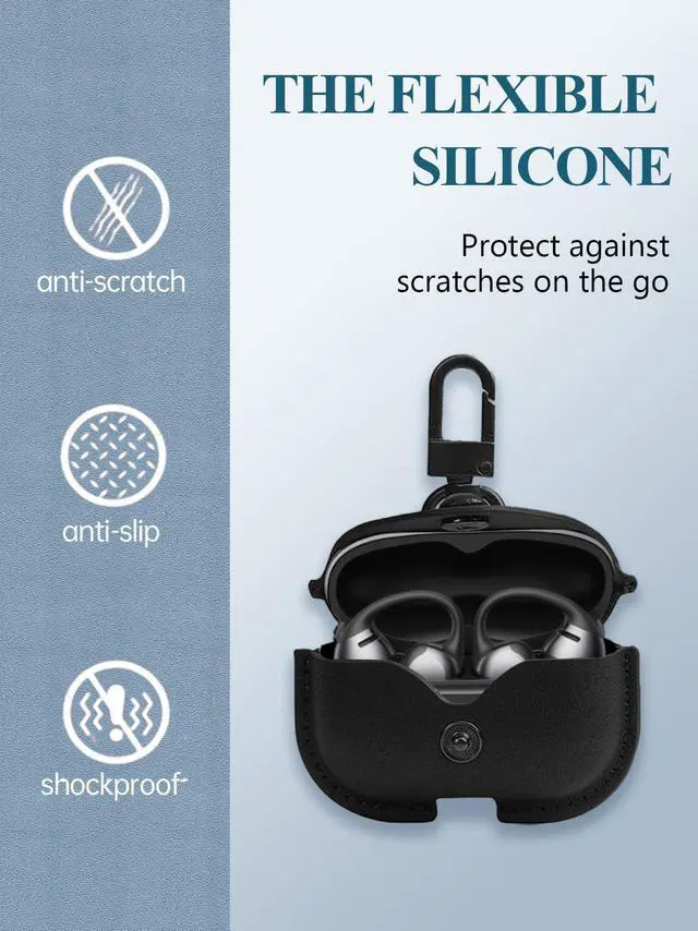Alt view image 5 of 7 - Case Cover for SHOKZ OpenDots ONE E310 Ear Clip Bluetooth Headset, Business Style Soft PU Protective Case with Keychain and Cleaning Kit for Men and Women Shockproof Skin,Black