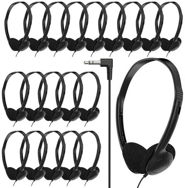 Main image of Bulk Headphones for Classroom, 20 Pack Class Set of Headphones Bulk with 3.5 mm Plug, Fit for Computer, Latop, Schools, Libraries, and Kids