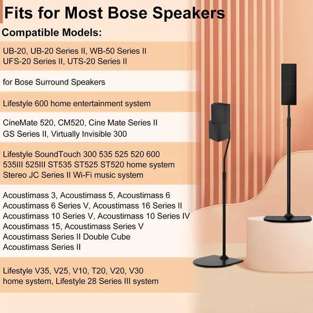 Alt view image 3 of 6 - Adjustable Stand for Bose Speaker Stands with Slideconnect Bracket, for UB-20, UB-20 II, WB-50 II, UFS-20 II, UTS-20 II, CM520, CineMate II, GS II, Speaker Floor Stands, Pack of 2