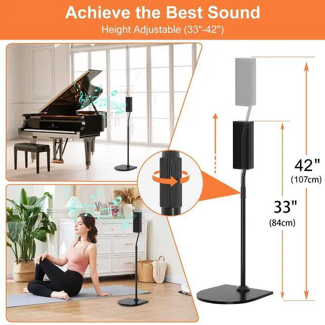 Alt view image 4 of 6 - Adjustable Stand for Bose Speaker Stands with Slideconnect Bracket, for UB-20, UB-20 II, WB-50 II, UFS-20 II, UTS-20 II, CM520, CineMate II, GS II, Speaker Floor Stands, Pack of 2