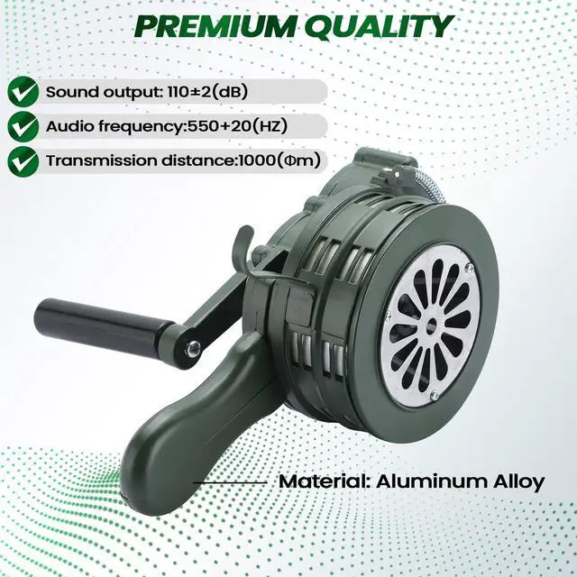 Alt view image 3 of 6 - Handheld Air Raid Siren, 110dB Hand Crank Siren | Aluminum Alloy Hand Crank Siren for Emergency Alerts, Outdoor Activities, Home Use and General Signaling Applications