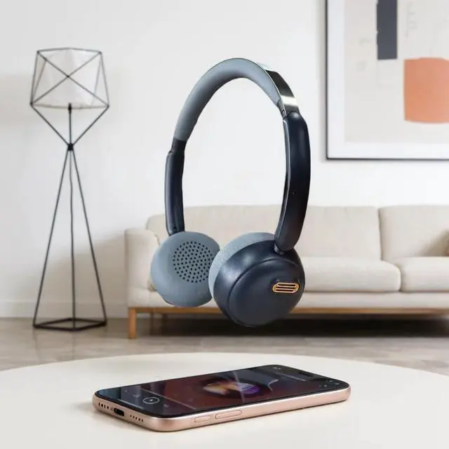 Alt view image 2 of 6 - Wireless Bluetooth Headphones with Microphone, 65H Playtime On-Ear Headset, Noise Reduction Mode, 40mm Stereo Drivers, Type-C Charging, Adjustable Headphone for Travel Work Phone PC (Blue)