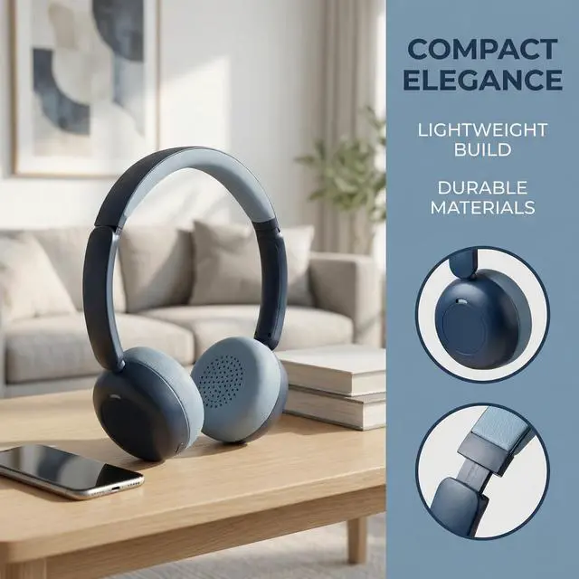 Alt view image 3 of 6 - Wireless Bluetooth Headphones with Microphone, 65H Playtime On-Ear Headset, Noise Reduction Mode, 40mm Stereo Drivers, Type-C Charging, Adjustable Headphone for Travel Work Phone PC (Blue)