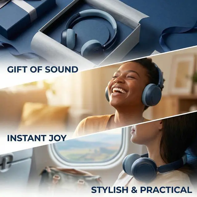 Alt view image 4 of 6 - Wireless Bluetooth Headphones with Microphone, 65H Playtime On-Ear Headset, Noise Reduction Mode, 40mm Stereo Drivers, Type-C Charging, Adjustable Headphone for Travel Work Phone PC (Blue)