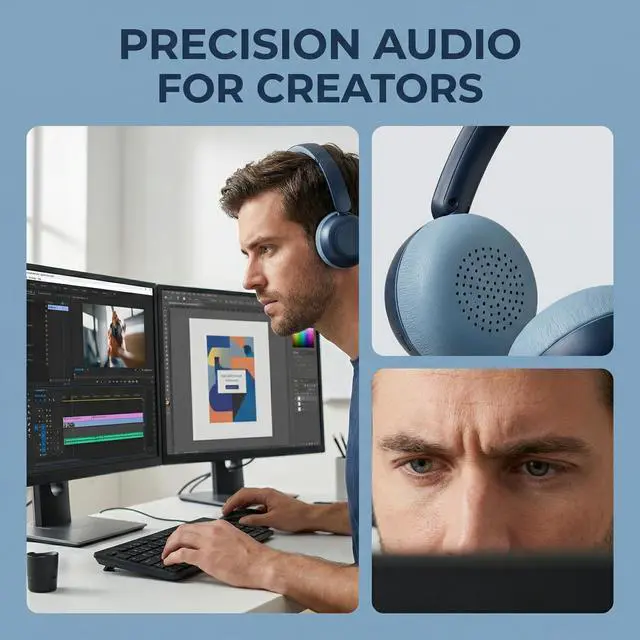 Alt view image 5 of 6 - Wireless Bluetooth Headphones with Microphone, 65H Playtime On-Ear Headset, Noise Reduction Mode, 40mm Stereo Drivers, Type-C Charging, Adjustable Headphone for Travel Work Phone PC (Blue)