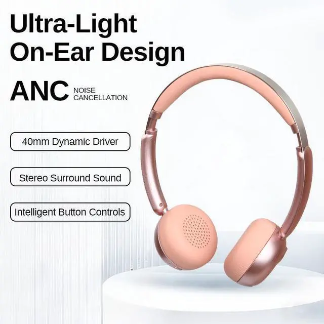 Alt view image 5 of 7 - Wireless Bluetooth Headphones with Microphone, 65H Playtime On-Ear Headset, Noise Reduction Mode, 40mm Stereo Drivers, Type-C Charging, Adjustable Headphone for Travel Work Phone PC (Pink)