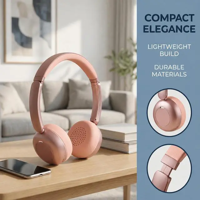 Alt view image 6 of 7 - Wireless Bluetooth Headphones with Microphone, 65H Playtime On-Ear Headset, Noise Reduction Mode, 40mm Stereo Drivers, Type-C Charging, Adjustable Headphone for Travel Work Phone PC (Pink)
