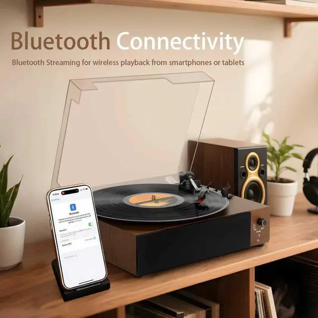 Alt view image 6 of 7 - Portable Bluetooth Vinyl Record Player Turntable with Built-in Speakers, Rechargeable, Multiple Speeds (33/45/78 RPM) Retro Vintage Design for Home & Gifts