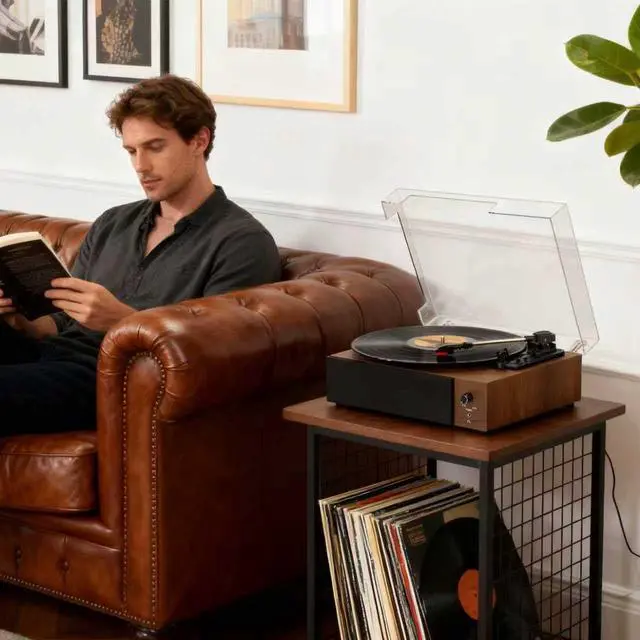 Alt view image 7 of 7 - Portable Bluetooth Vinyl Record Player Turntable with Built-in Speakers, Rechargeable, Multiple Speeds (33/45/78 RPM) Retro Vintage Design for Home & Gifts
