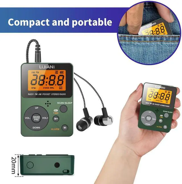 Alt view image 5 of 6 - 2025 Portable Radio FM/AM/SW (Dark Green)