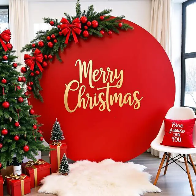 Alt view image 2 of 4 - 7.2FT Red Round Backdrop Cover with Oh Baby Decal Sign for 5-7.2ft Circle Arch Stand - Thick Fitted Spandex Circle Backdrop Cover for Baby Shower, Wedding, Birthday Party and Photography
