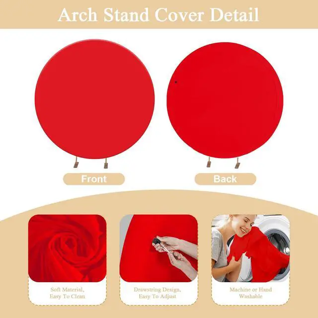 Alt view image 3 of 4 - 7.2FT Red Round Backdrop Cover with Oh Baby Decal Sign for 5-7.2ft Circle Arch Stand - Thick Fitted Spandex Circle Backdrop Cover for Baby Shower, Wedding, Birthday Party and Photography