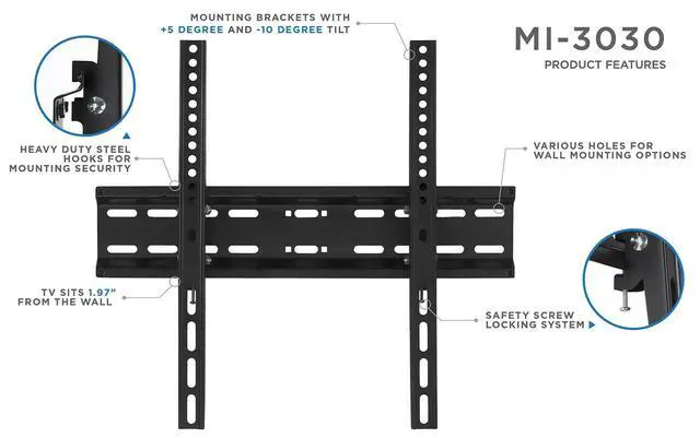 Alt view image 3 of 6 - Tilting TV Wall Mount, 30-55", 77 lbs | Low profile 2" bracket fits LED, LCD & plasma flat screen TVs, max VESA 400x400
