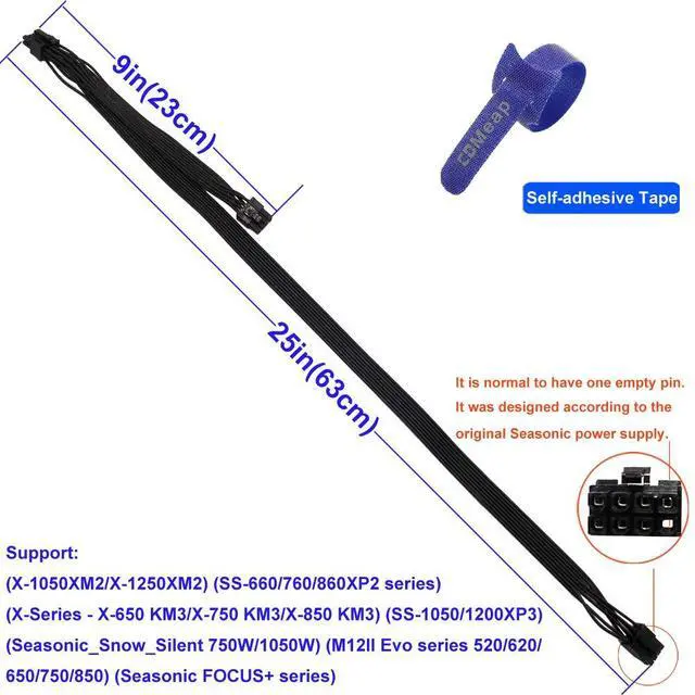 Alt view image 3 of 6 - PCIe Cable for Seasonic PSUs, PCIe 8 Pin Male to Dual PCIe 8 Pin (6+2) Male Power Adapter Splitter 25-inch+9-inch (63cm+23cm)