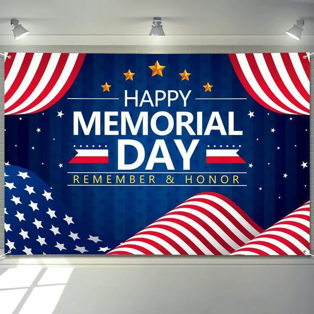 Main image of Memorial Day Decorations Banner 72" x 48" Backdrop | Remember and Honor Happy Memorial Day Soldiers Patriotic Party Decorations for Indoor Outdoor Room,Wall,Fence Decorations