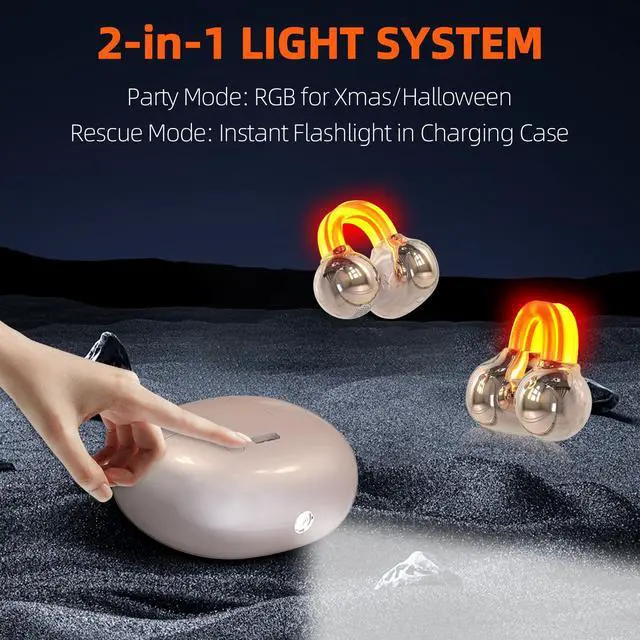 Alt view image 3 of 6 - Wireless Clip On Earbuds with Cool LED Light, 2-in-1 Flashlight Charging Case, Glowing Bluetooth Headphones for Night Running & Gaming, Gifts for Men