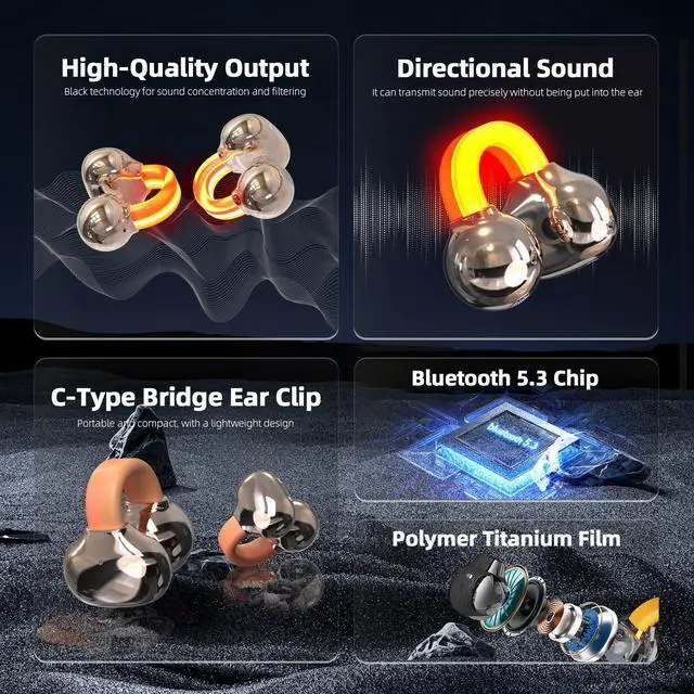 Alt view image 6 of 6 - Wireless Clip On Earbuds with Cool LED Light, 2-in-1 Flashlight Charging Case, Glowing Bluetooth Headphones for Night Running & Gaming, Gifts for Men