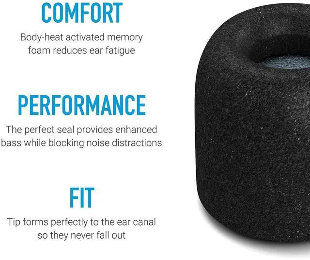 Alt view image 2 of 6 - Memory Foam Replacement Ear Tips, Black, Large (3 Pairs) | For Bang and Olufsen Play Beoplay Earbuds, Ultimate Comfort, Secure Fit, Superior Noise Isolation