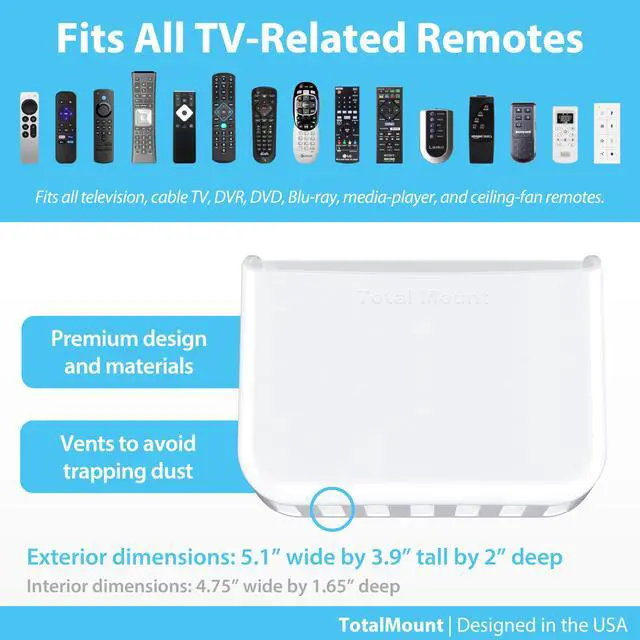 Alt view image 5 of 6 - Universal Remote Holder Place on Wall or Back of TV | Designed in the USA Premium, White Remote Control Holder (Large)