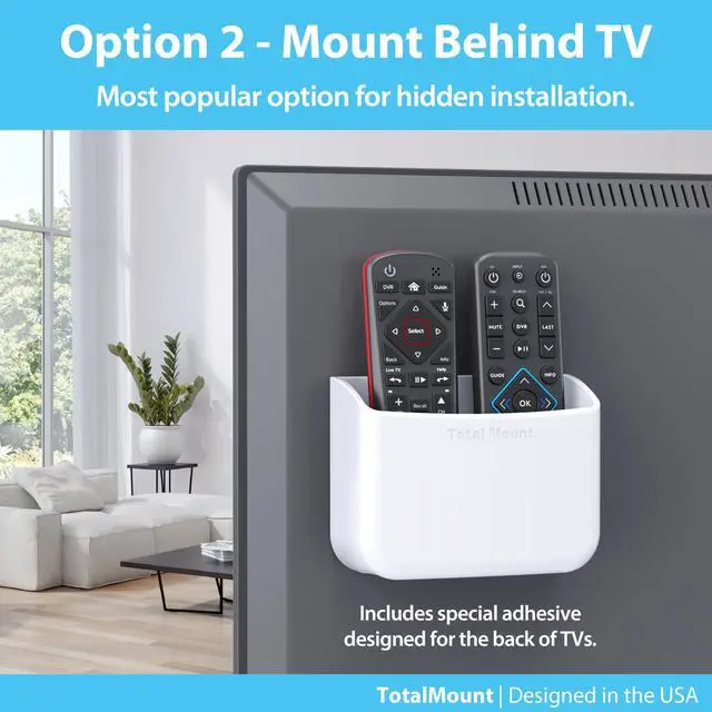 Alt view image 4 of 6 - Universal Remote Holder Place on Wall or Back of TV | Designed in the USA Premium, White Remote Control Holder (Large)