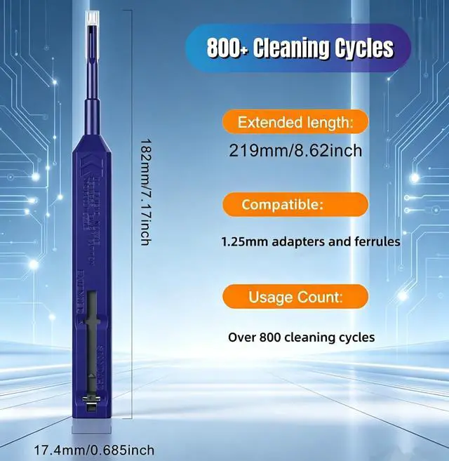 Alt view image 2 of 6 - Fiber Pen Cleaner for LC/MU Connectors, 1.25mm UPC/APC Ferrule Cleaner, One-Push Fiber Optic Cleaning Tool with Extendable Probe (2.38 to 3.63), 800+ Cleans per Unit, Anti-Static 1 Pack