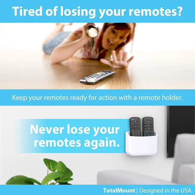 Alt view image 2 of 6 - Universal Remote Holder Place on Wall or Back of TV | Designed in the USA Premium, White Remote Control Holder (Large)