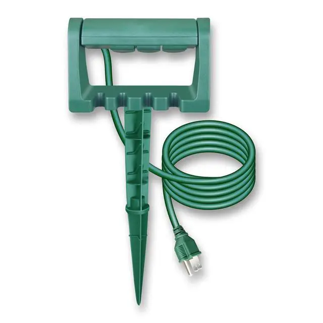 Alt view image 3 of 6 - Outdoor Power Stake, 3 Grounded Outlets with 90º Rotating Function and Safety Cover, 6FT Cord, UL Listed, Green