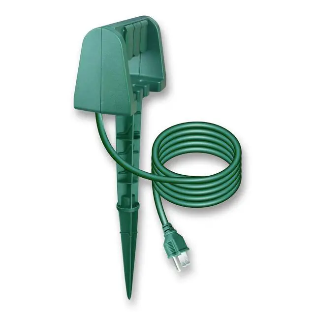 Alt view image 2 of 6 - Outdoor Power Stake, 3 Grounded Outlets with 90º Rotating Function and Safety Cover, 6FT Cord, UL Listed, Green