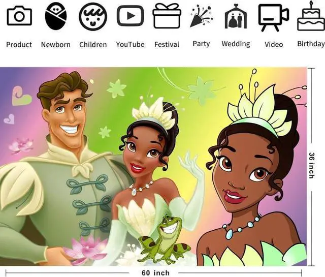 Alt view image 2 of 3 - Wall Decor Backdrop for Princess Frog Birthday Decorations, Princess Frog Banner for Birthday Party Supplies (5x3ft)