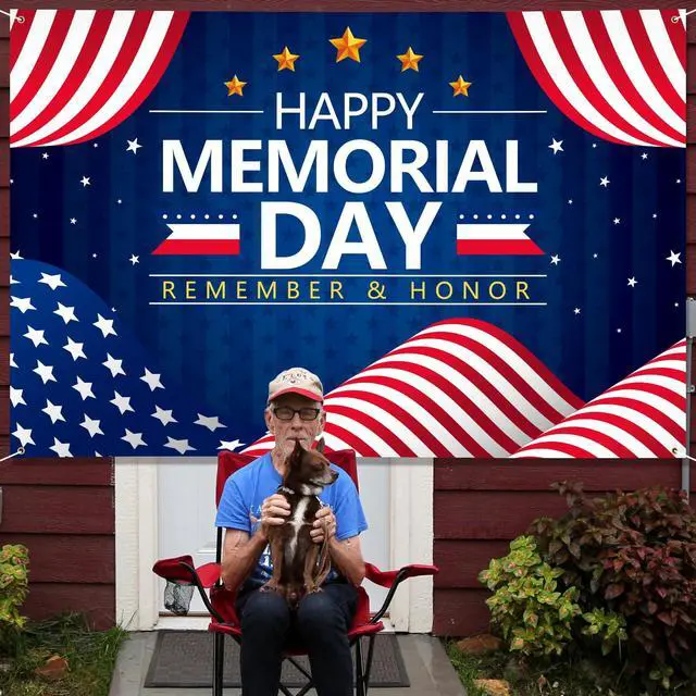 Alt view image 6 of 7 - Memorial Day Decorations Banner 72" x 48" Backdrop | Remember and Honor Happy Memorial Day Soldiers Patriotic Party Decorations for Indoor Outdoor Room,Wall,Fence Decorations