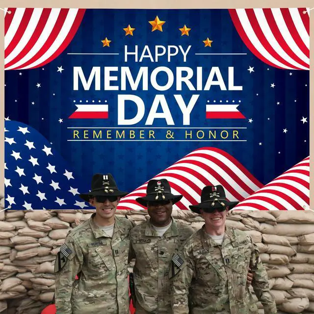 Alt view image 7 of 7 - Memorial Day Decorations Banner 72" x 48" Backdrop | Remember and Honor Happy Memorial Day Soldiers Patriotic Party Decorations for Indoor Outdoor Room,Wall,Fence Decorations