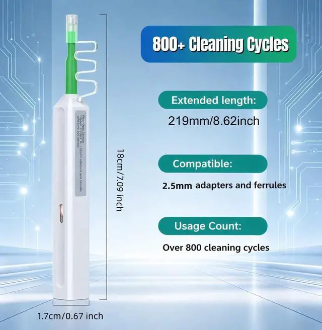 Alt view image 2 of 6 - Fiber Optic Pen Cleaner for SC/ST/FC, 2.5mm UPC/APC Ferrule Cleaner,One-Push Fiber Optic Cleaning Tool with Extendable Probe (2.38 to 3.63), 800+ Cleans per Unit, Anti-Static,- 1 Pack
