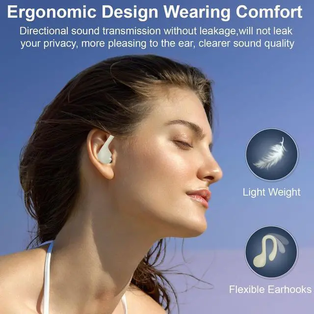 Alt view image 3 of 7 - Wireless Earbuds, Bluetooth 5.3 Headphones 60hrs Playtime Noise Cancelling Wireless Headphones Waterproof Over-Ear Buds with Earhooks Built-in Mic Headset for Workout Sports (Cream)