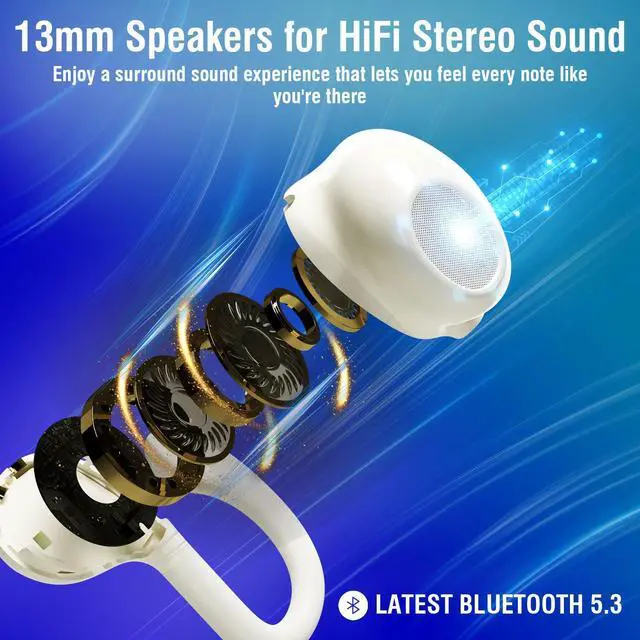 Alt view image 5 of 7 - Wireless Earbuds, Bluetooth 5.3 Headphones 60hrs Playtime Noise Cancelling Wireless Headphones Waterproof Over-Ear Buds with Earhooks Built-in Mic Headset for Workout Sports (Cream)